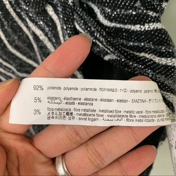 ZARA Glitter V-Neck Mini Wrap Dress Black & White - Picture 12 of 12